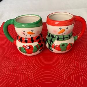 Set of 2 Bay Island Snowman Winter Christmas Hot Chocolate/Coffee Mugs